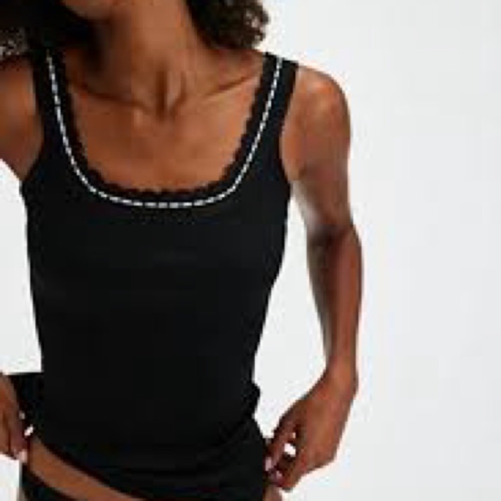 NWT Free People Only You Lace Trim Tank Black & White Sz Medium